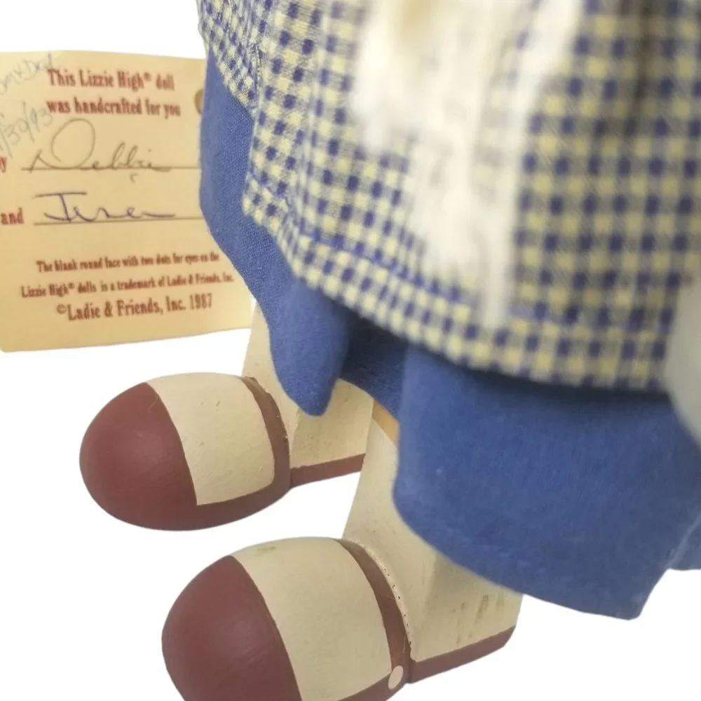 Vintage Lizzie High Margaret Bowman 1987 Collectible Wood Doll, Handmade Signed